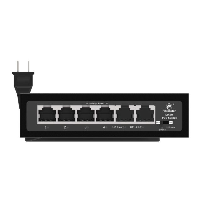 Switch PoE No Administrado 10/100Mbps con 4 Puertos PoE y 2 Puertos Uplink