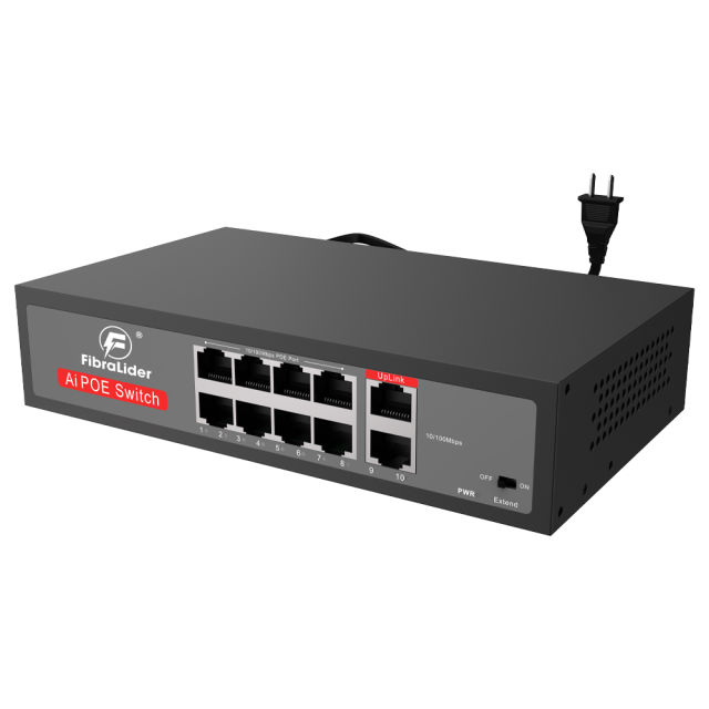 Switch PoE de 8 Puertos 10/100Mbps con 2 Puertos Uplink (No Administrado)