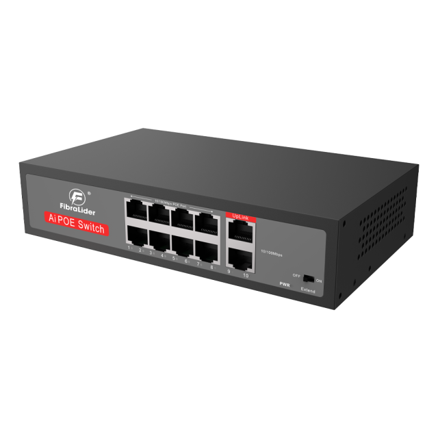 10/100Mbps 8口PoE交换机，带2个上行端口（非管理型）