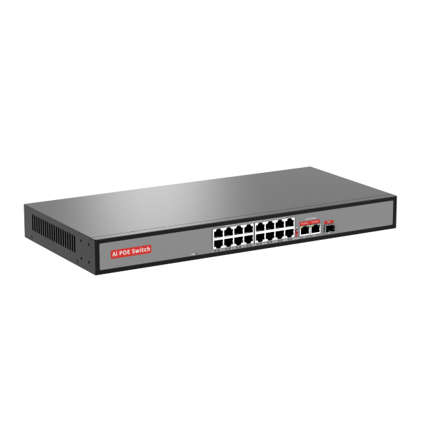 10/100/1000Mbps 16口百兆PoE交换机，带2个千兆上行端口和1个SFP端口（非管理型）