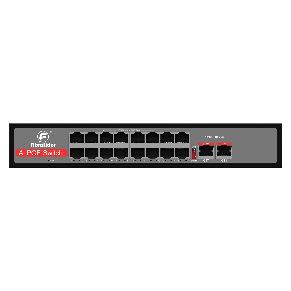 10/100Mbps 16-Port PoE Switch with 2 Gigabit Uplink Ports (Unmanaged)