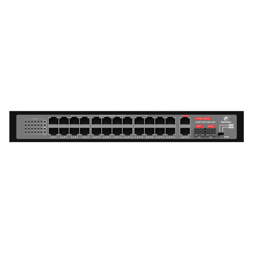 10/100/1000Mbps 24-Port Gigabit PoE Switch with 2 Gigabit Uplink Ports & 2 SFP Ports (Unmanaged)
