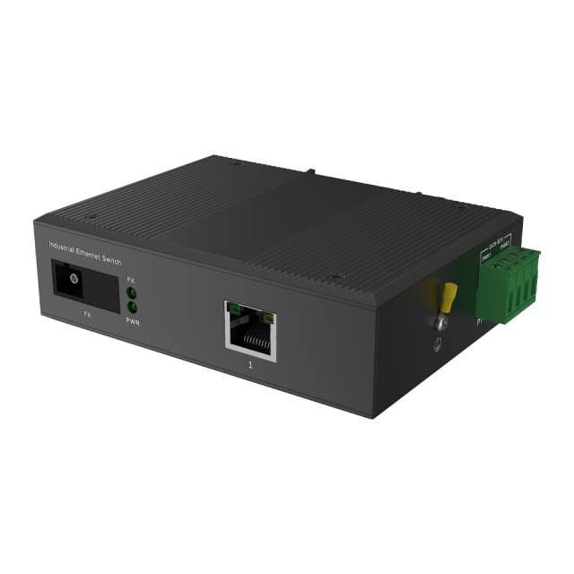 Switch Ethernet Industrial Não Gerenciável com 1 Porta RJ45 10/100Mbps + 1 Porta de Fibra SC Gigabit (20km, Par A/B)