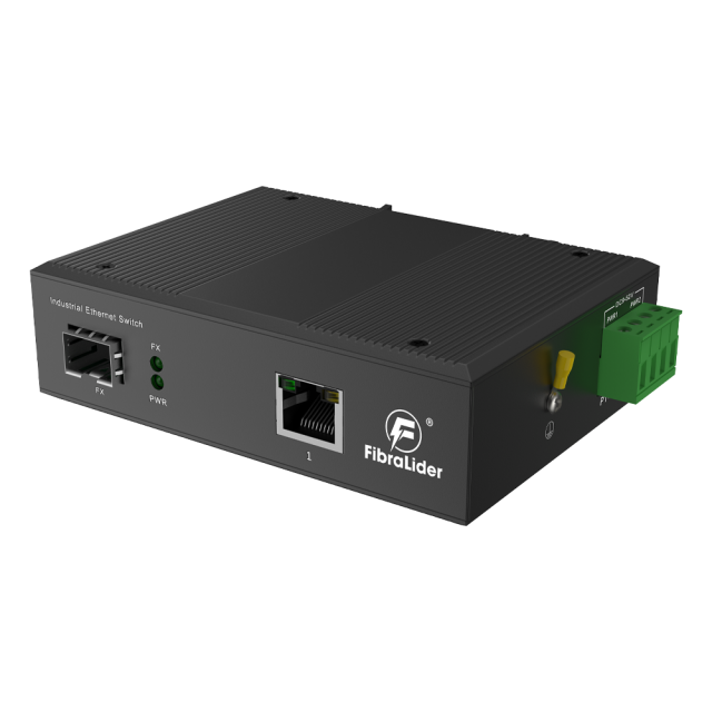 Switch Ethernet Industrial No Gestionado 10/100/1000Mbps con 1 Puerto RJ45 Gigabit y 1 Puerto Óptico SFP