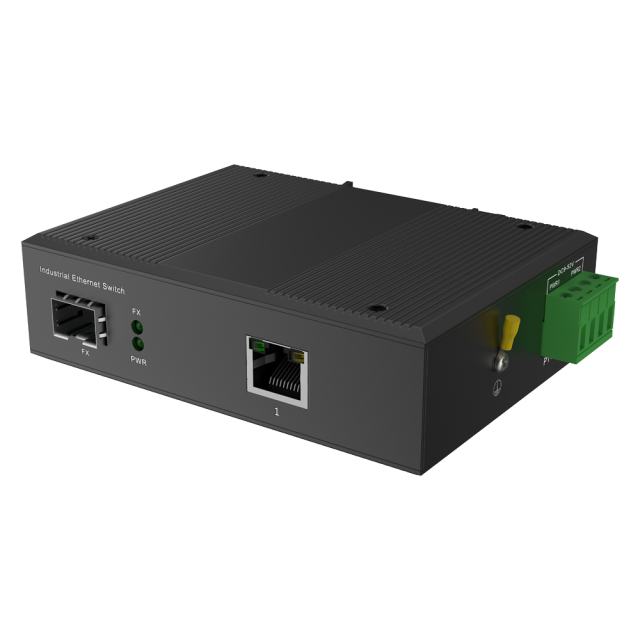 Switch Ethernet Industrial No Gestionado 10/100/1000Mbps con 1 Puerto RJ45 Gigabit y 1 Puerto Óptico SFP