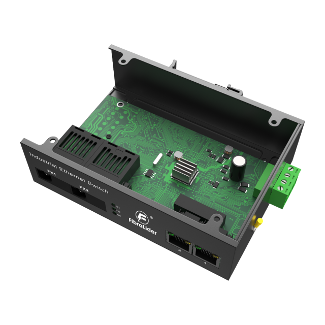 Conmutador Ethernet Industrial No Gestionado con 2 Puertos RJ45 Gigabit + 2 Puertos de Fibra SC (20km, Par A/B)