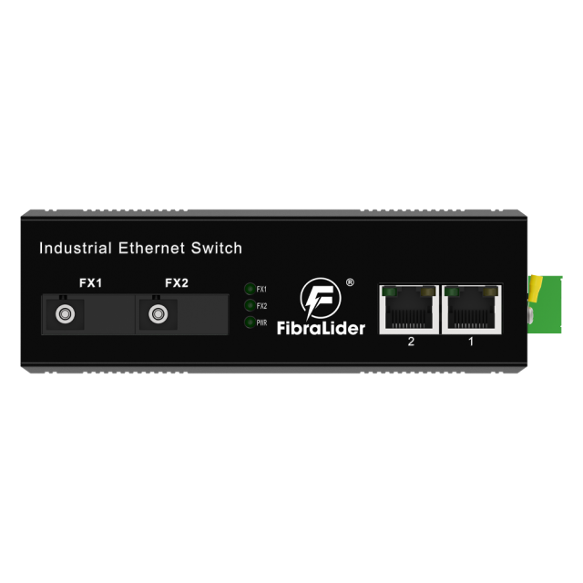 Conmutador Ethernet Industrial No Gestionado con 2 Puertos RJ45 Gigabit + 2 Puertos de Fibra SC (20km, Par A/B)