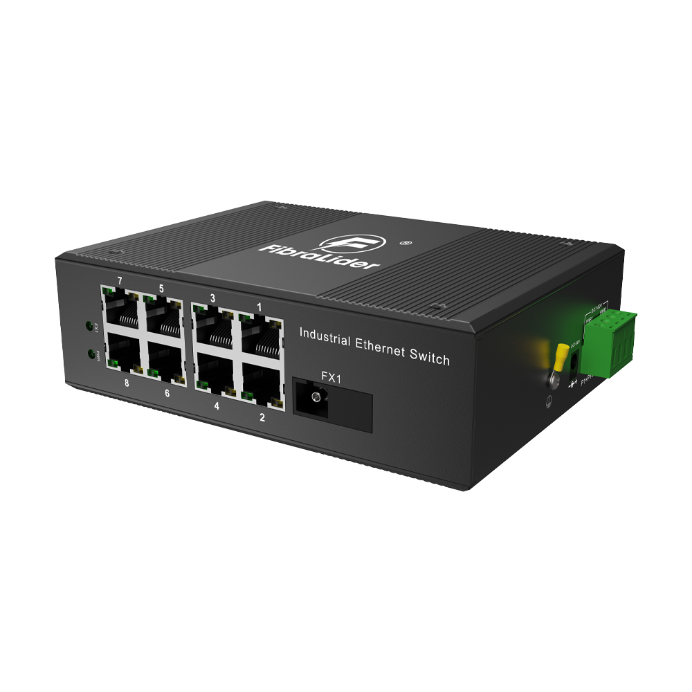 Switch Ethernet Industrial No Administrado con 8 Puertos RJ45 Gigabit + 1 Puerto Óptico SC