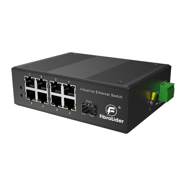 工业级非管理型千兆以太网交换机，8个RJ45端口 + 1个SFP光口