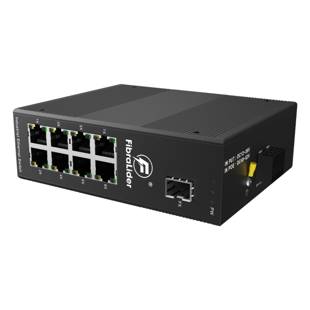 Промышленный неуправляемый коммутатор FibraLider FL-DUG0801-SFP – 10/100/1000Мбит/с, 8 гигабитных RJ45 портов + 1 порт SFP