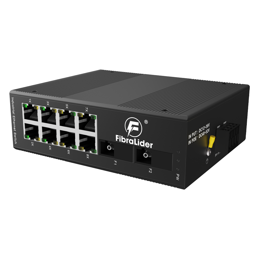 Switch Ethernet Industrial No Administrado 10/100Mbps con 8 Puertos Eléctricos Gigabit + 2 Puertos Ópticos SC Gigabit, FL-DUF0802-SC20A/B