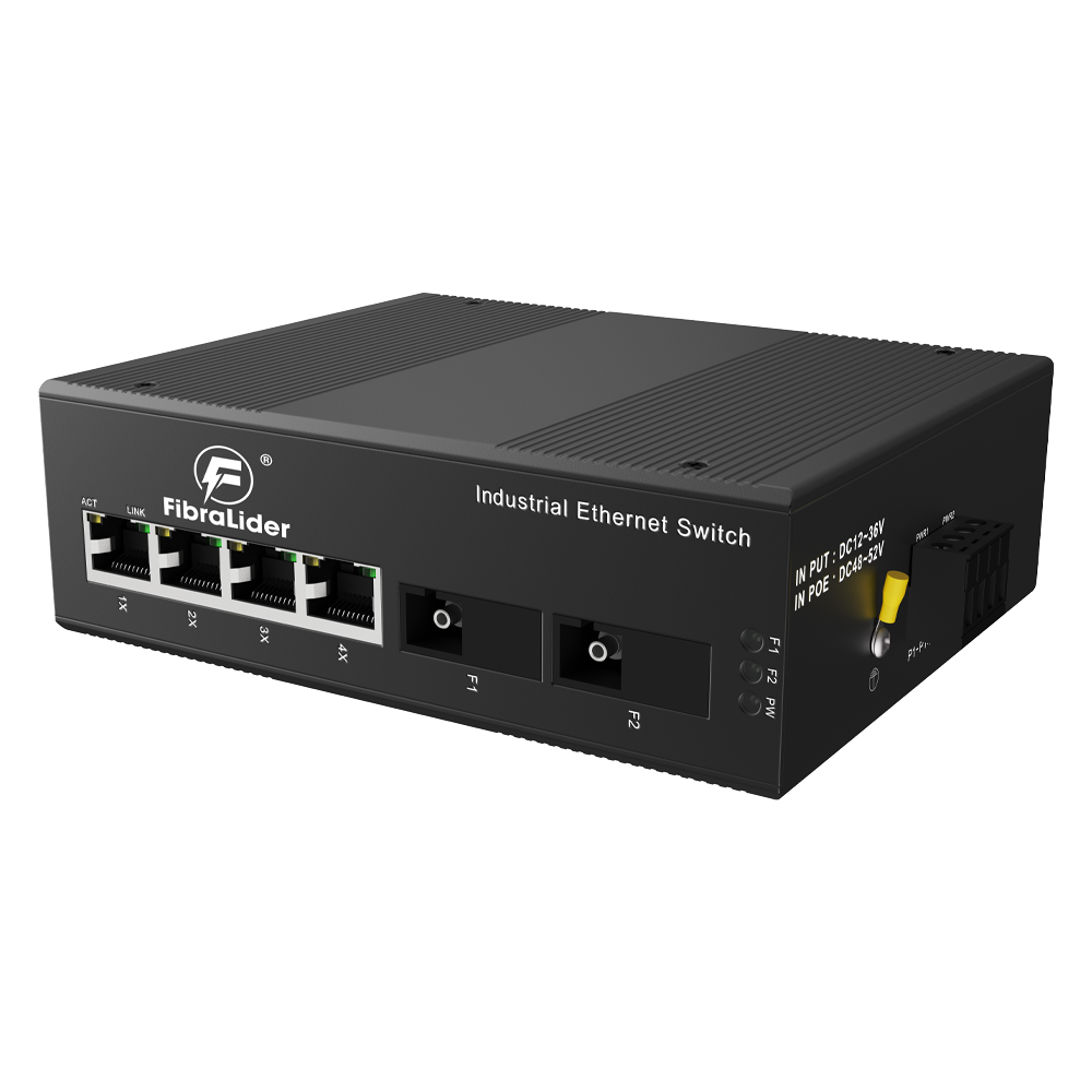 Switch Ethernet Industrial No Administrado 10/100Mbps con 4 Puertos Eléctricos Gigabit + 2 Puertos Ópticos SC Gigabit, FL-DUF0402M-SC20A/B