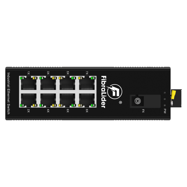 10/100/1000Mbps Unmanaged Industrial Ethernet Switch with 8 Gigabit RJ45 Ports and 1 Gigabit SC Optical Port