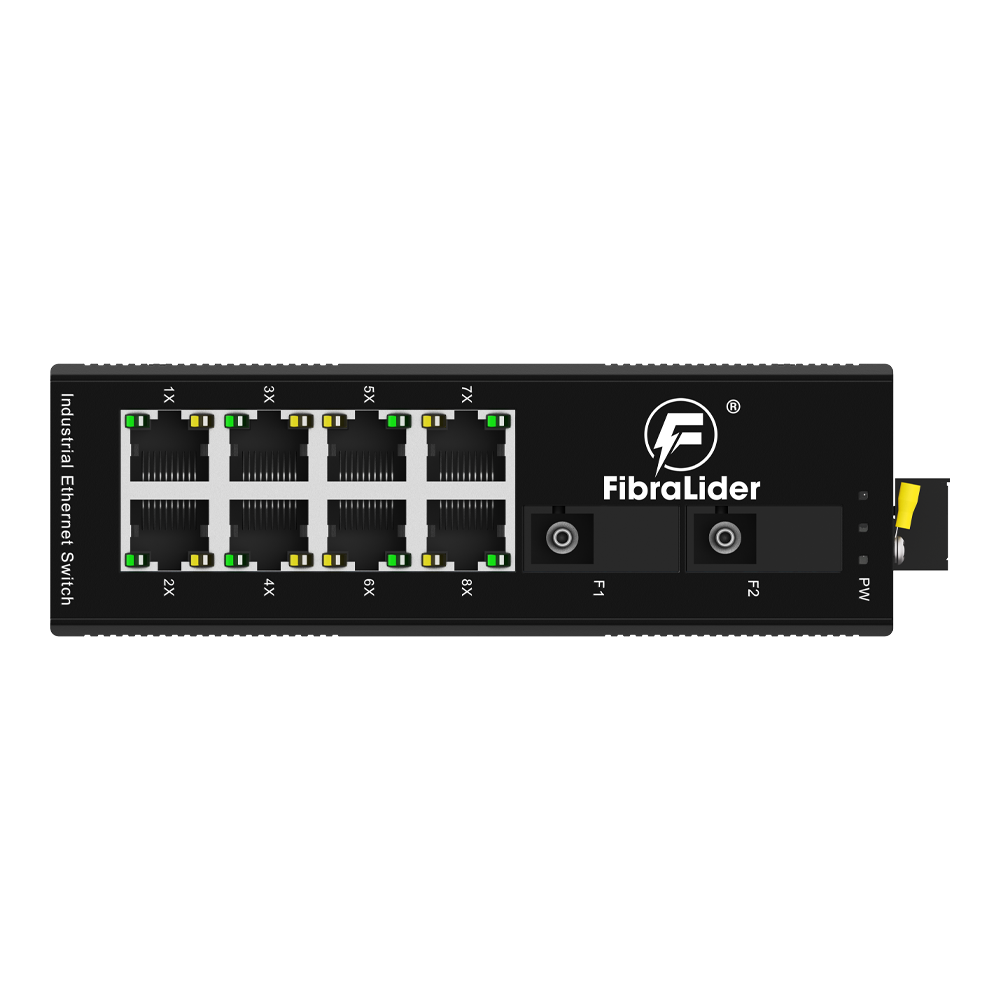 Switch Ethernet Industrial No Administrado 10/100Mbps con 8 Puertos Eléctricos Gigabit + 2 Puertos Ópticos SC Gigabit, FL-DUF0802-SC20A/B