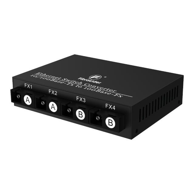 10/100Mbps 4-Port Ethernet + 4-Port SC Fiber Media Converter, 20km Transmission Distance