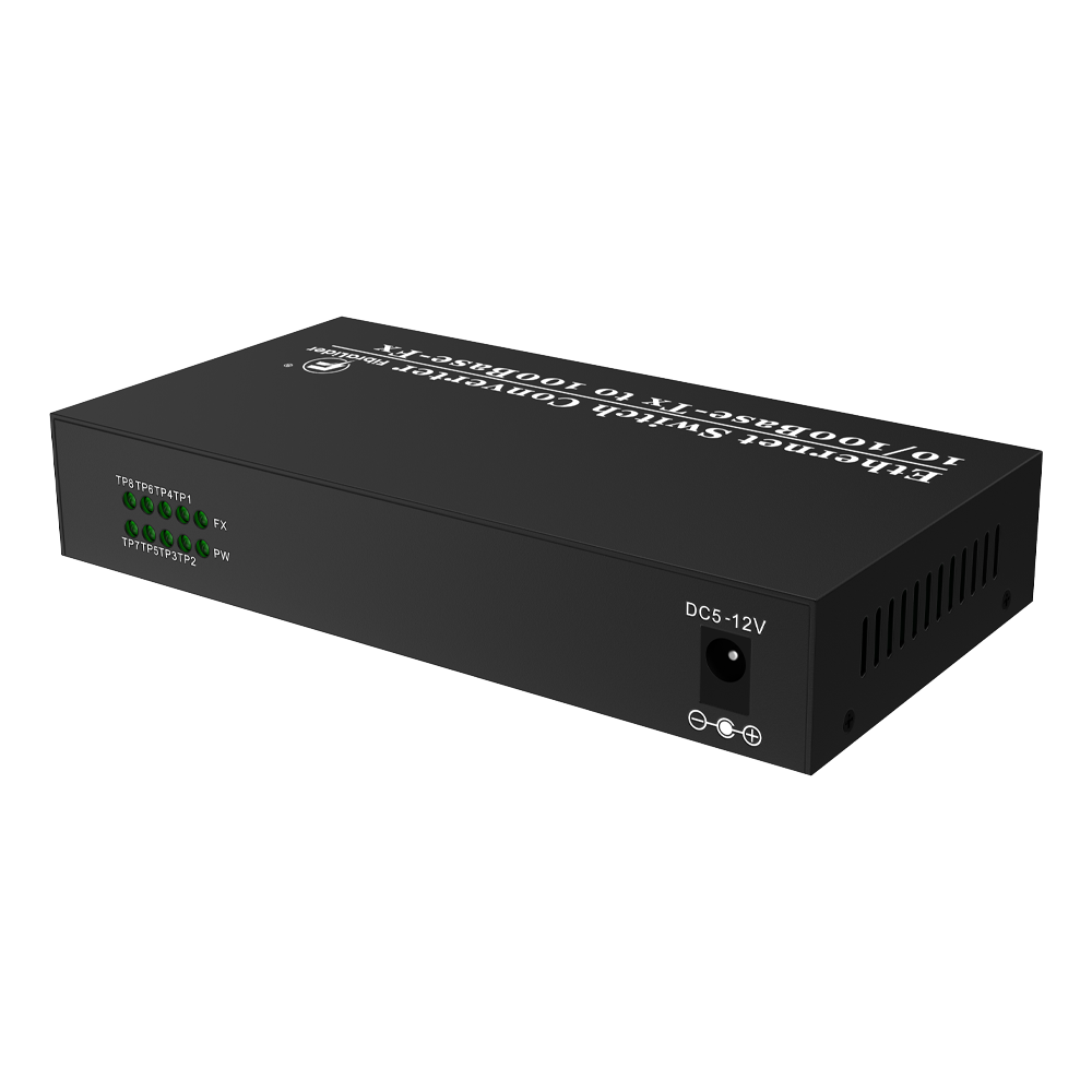 10/100Mbps Fiber Media Converter with 8 RJ45 Ports and 1 SC Fiber Port, 20km Transmission