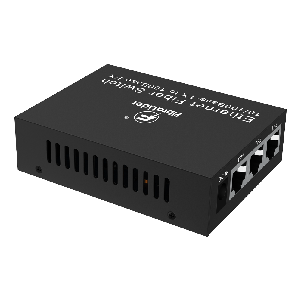 10/100Mbps Fiber Media Converter with 3 RJ45 Ports and 2 SC Fiber Ports, 20km Transmission
