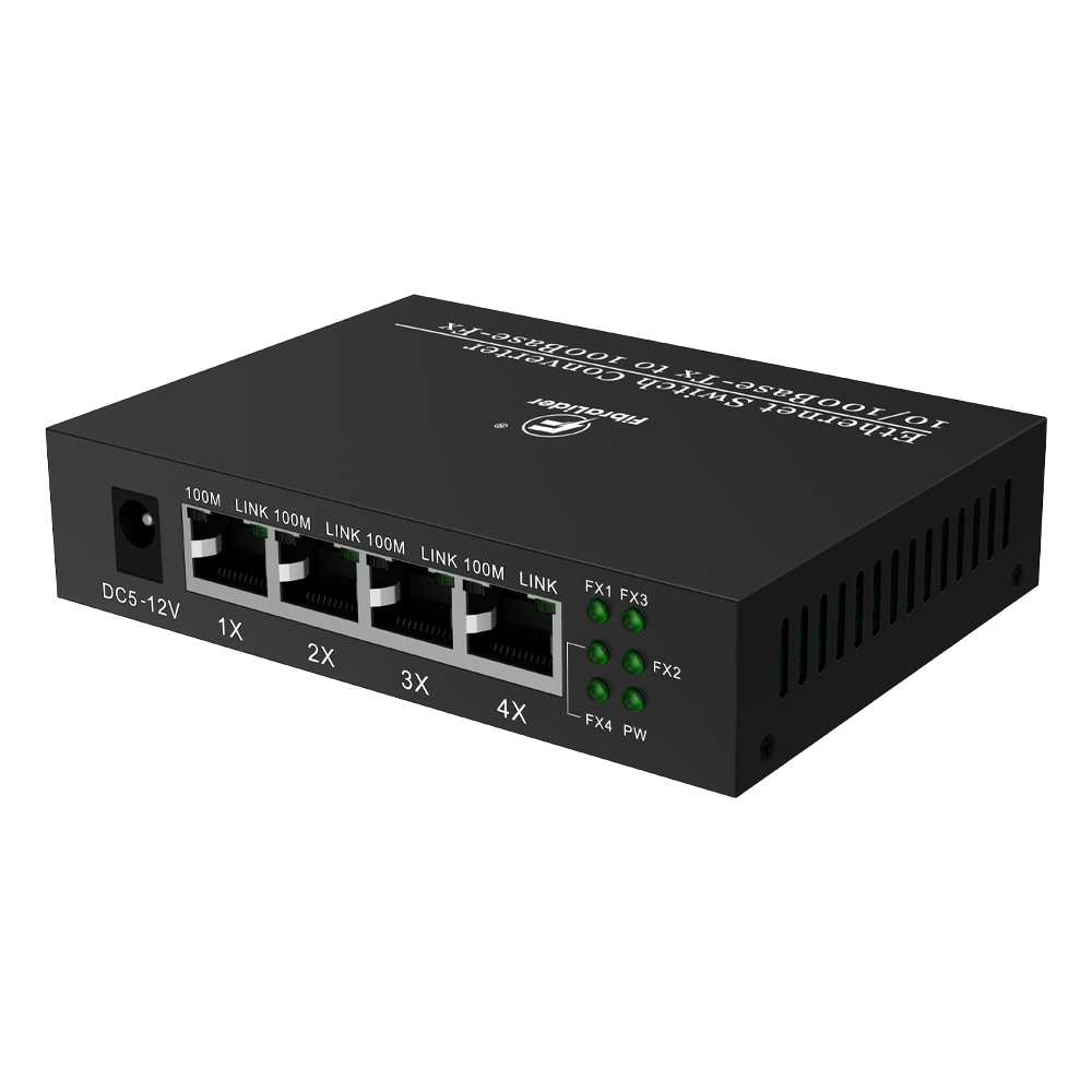 Convertidor de Medios 10/100Mbps con 4 Puertos Ethernet y 4 Puertos SC de Fibra Óptica, hasta 20km