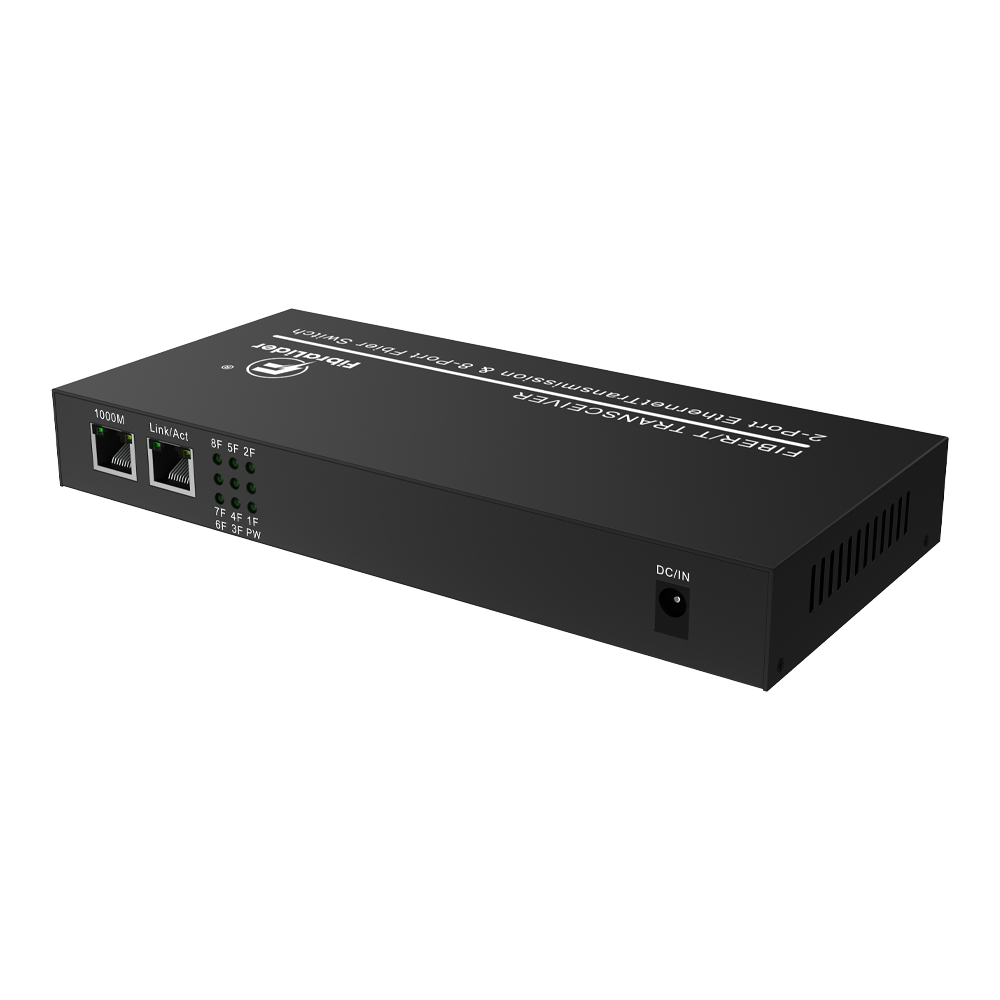 Conversor de Mídia 10/100Mbps com 8 Portas de Fibra SC e 2 Portas Ethernet RJ45, Alcance de 20km