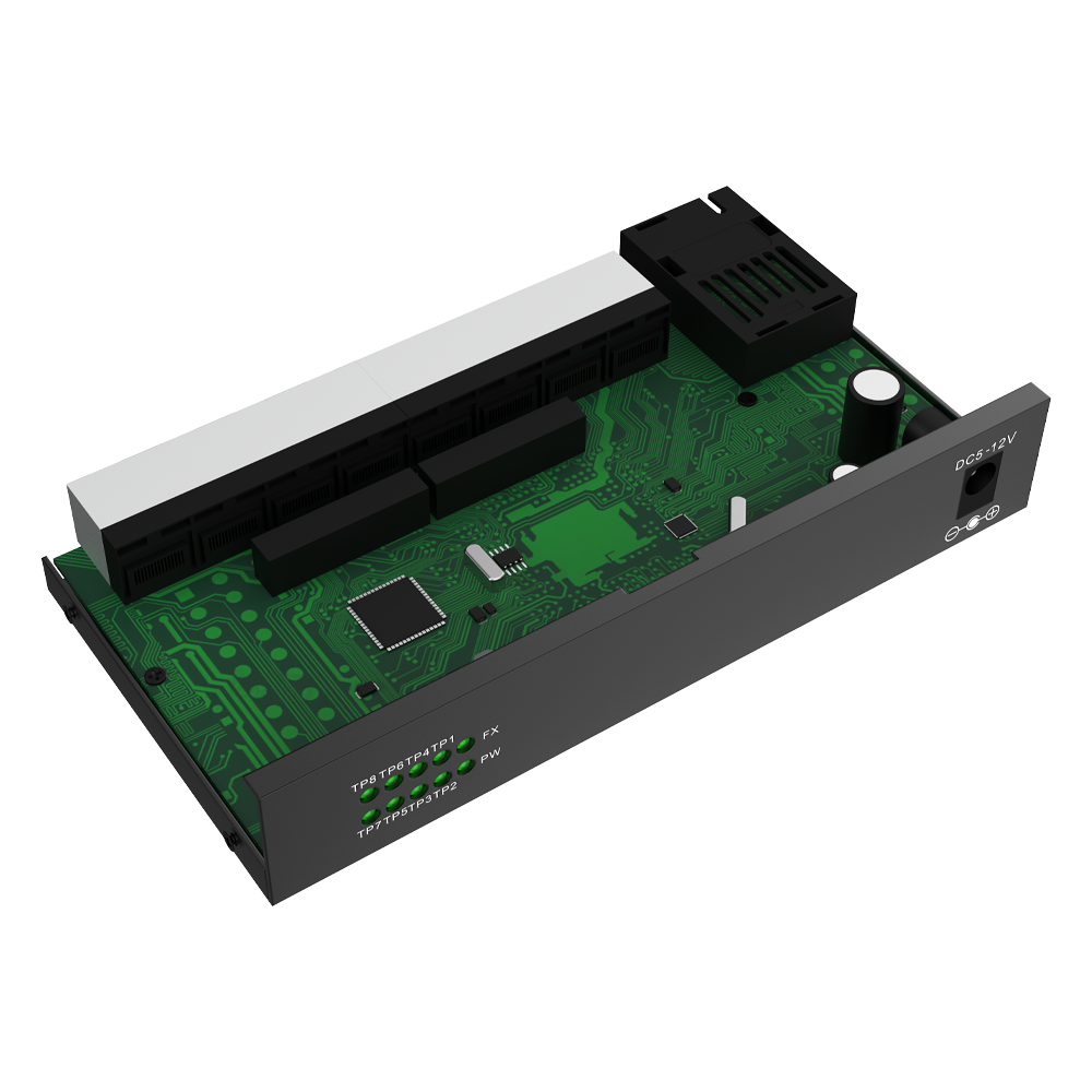 10/100Mbps Fiber Media Converter with 8 RJ45 Ports and 1 SC Fiber Port, 20km Transmission