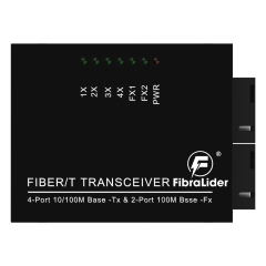 10/100Mbps Dual Fiber + 4-Port Fast Ethernet Media Converter, SC, 20km Transmission