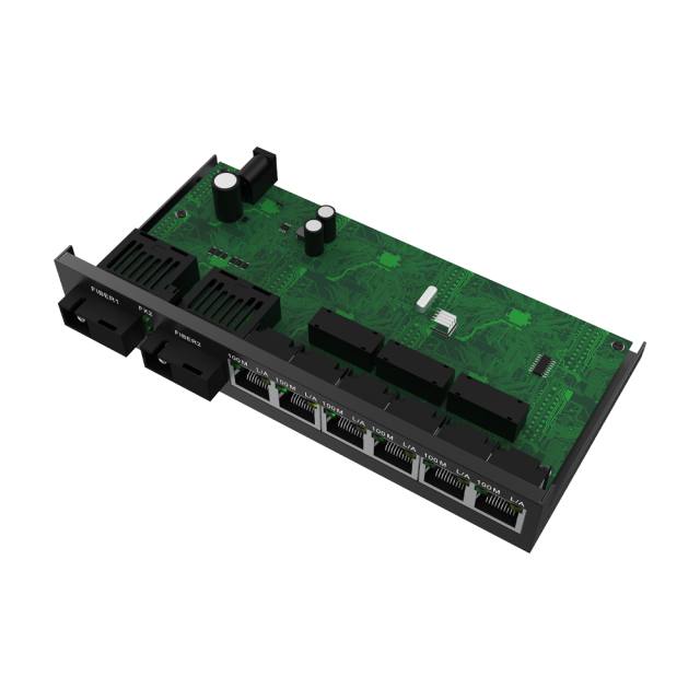 Медиаконвертер 10/100 Мбит/с, 6 RJ45 + 2 SC-порта, дальность до 20 км