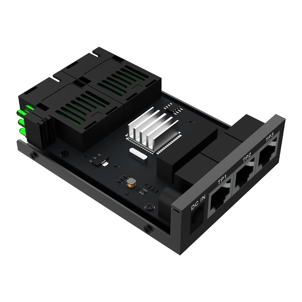 10/100Mbps Fiber Media Converter with 3 RJ45 Ports and 2 SC Fiber Ports, 20km Transmission