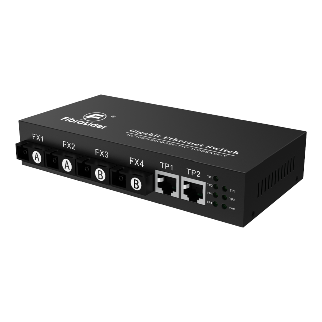 Conversor de Mídia de Fibra 10/100/1000Mbps, 2x RJ45 + 4x Portas SC