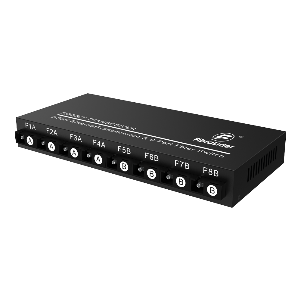 10/100/1000Mbps光纤收发器,2个RJ45电口 + 8个SC光口