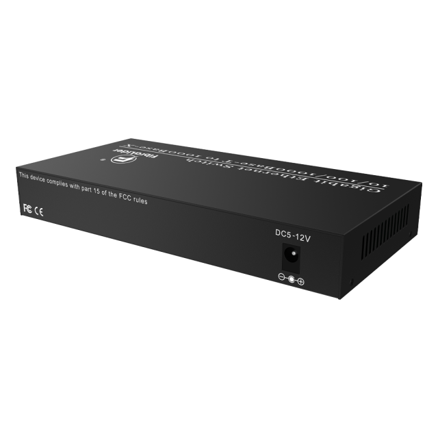 10/100/1000Mbps Fiber Media Converter, 8x RJ45 + 2x SC Fiber Ports
