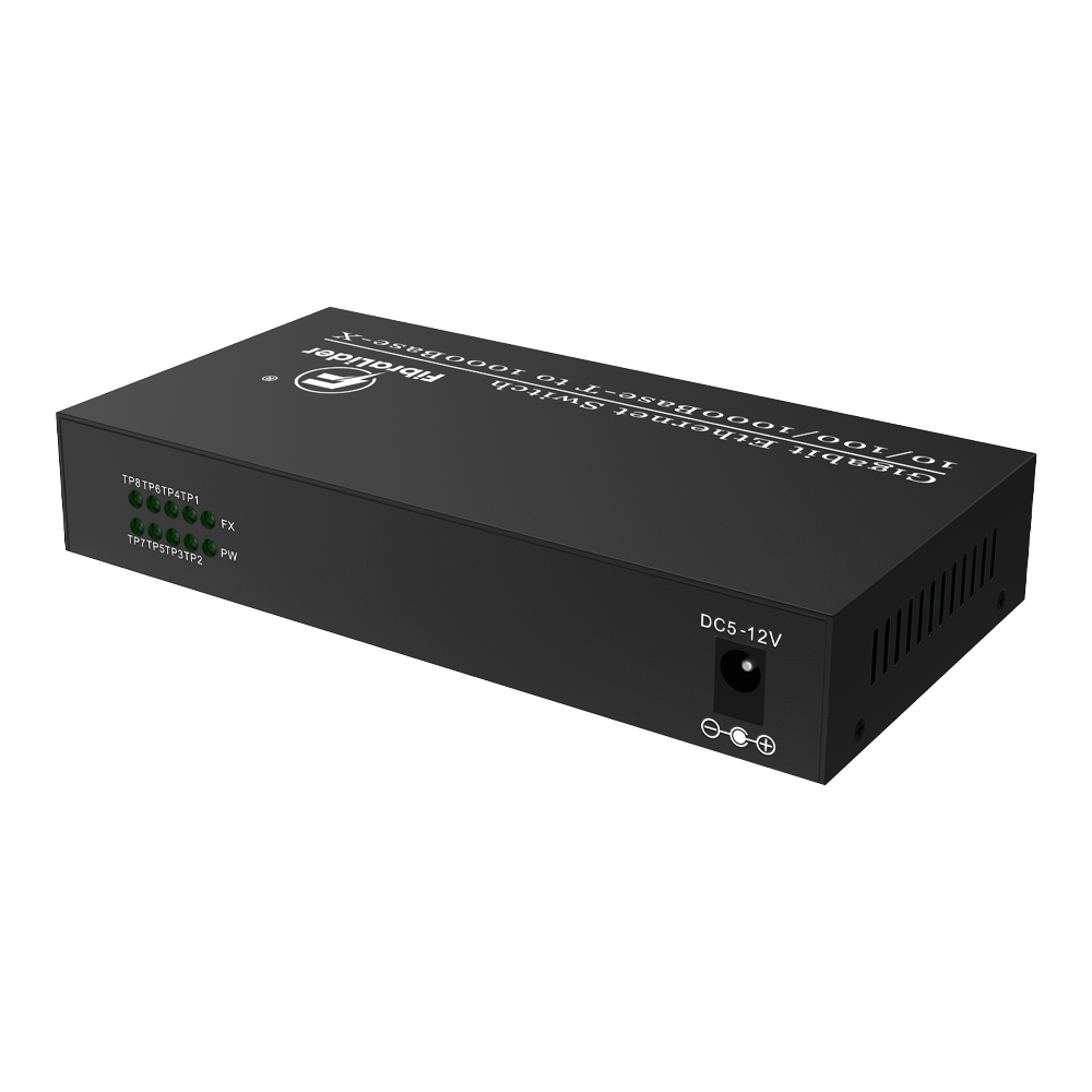 10/100/1000Mbps光纤收发器,8个RJ45电口 + 1个SC光口