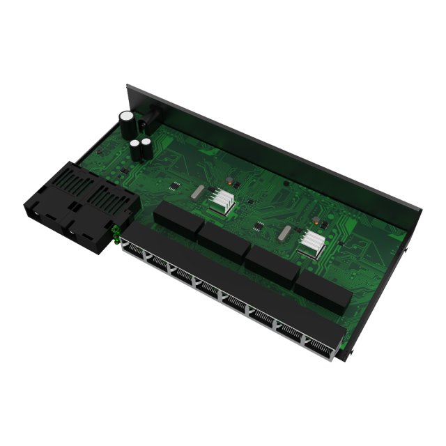 10/100/1000Mbps Fiber Media Converter, 8x RJ45 + 2x SC Fiber Ports