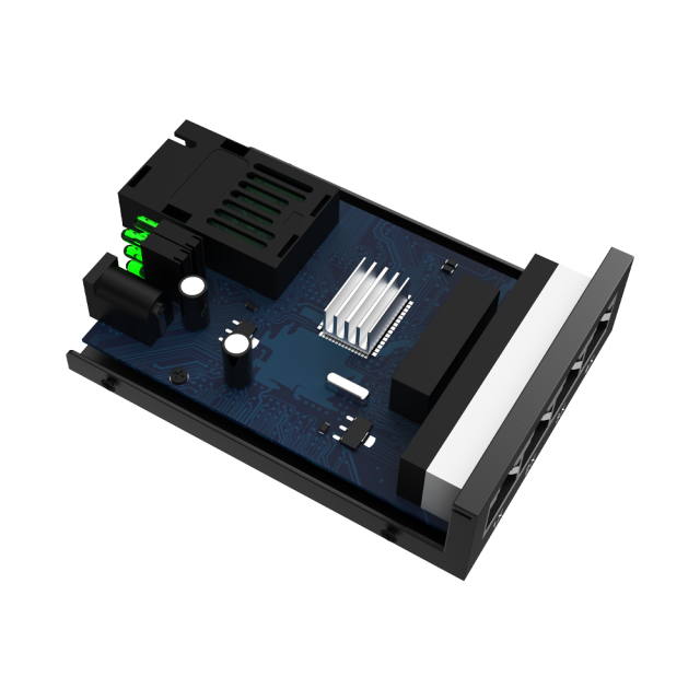 10/100/1000Mbps Fiber Media Converter, 4x RJ45 + 1x SC Fiber Port