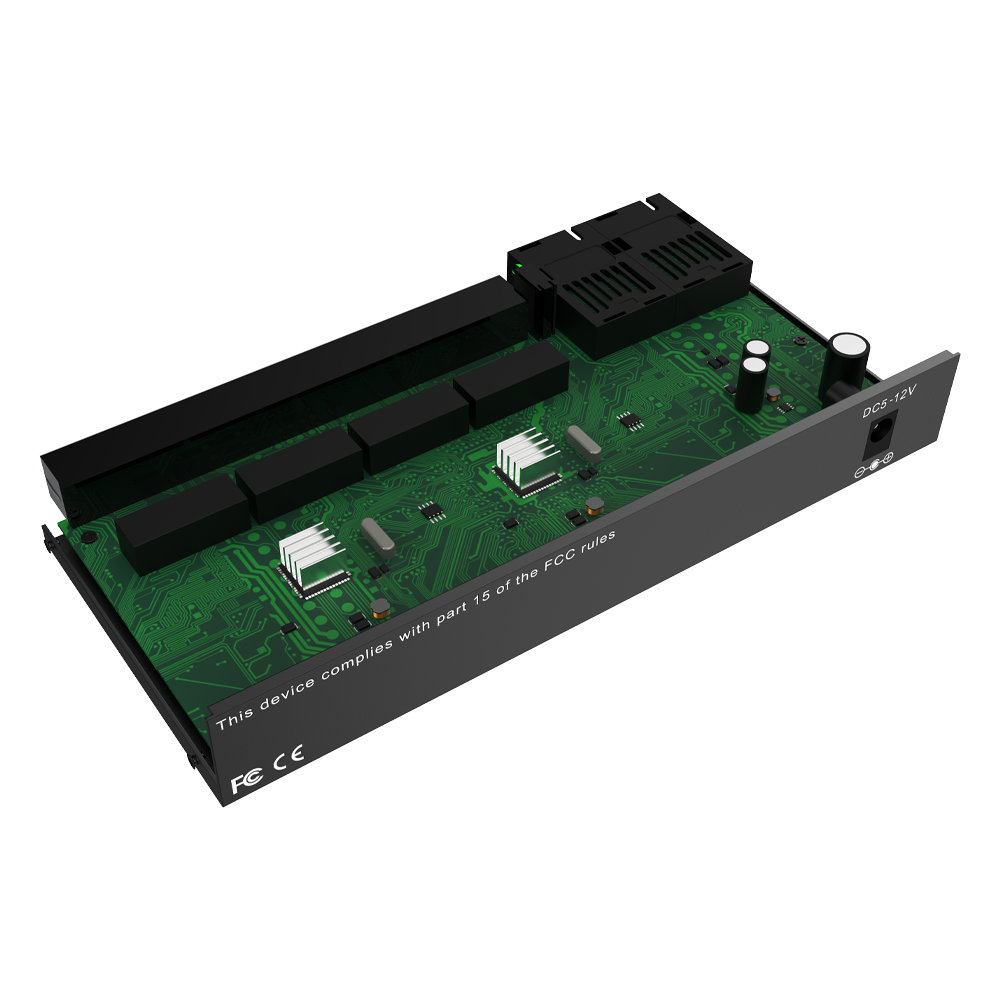 10/100/1000Mbps Fiber Media Converter, 8x RJ45 + 2x SC Fiber Ports