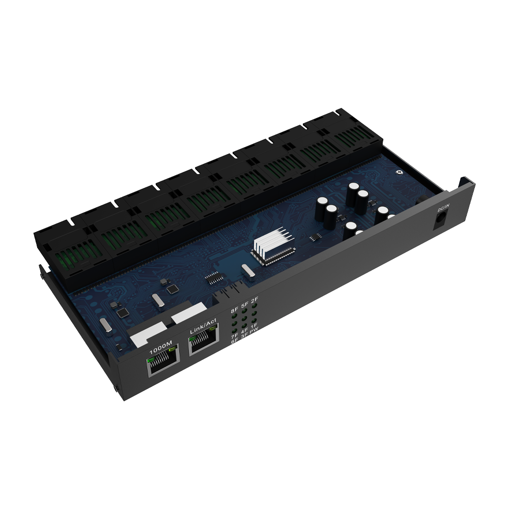 Convertidor de Medios de Fibra 10/100/1000Mbps, 2x RJ45 + 8x Puertos SC