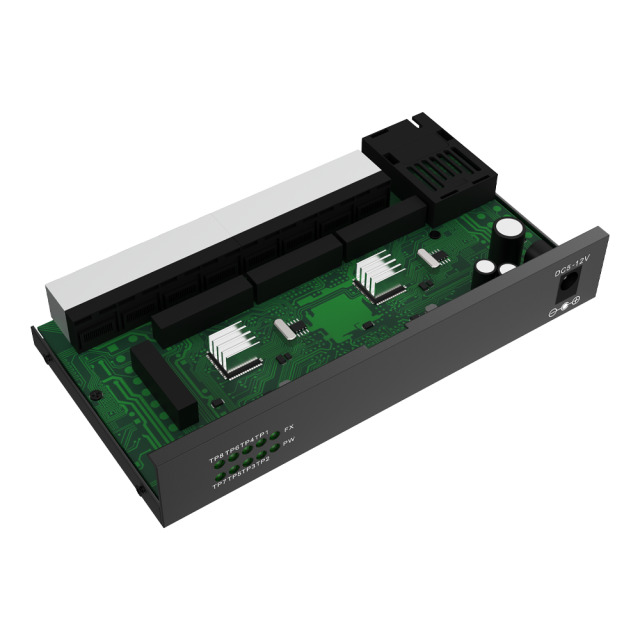 10/100/1000Mbps Fiber Media Converter, 8x RJ45 + 1x SC Fiber Port