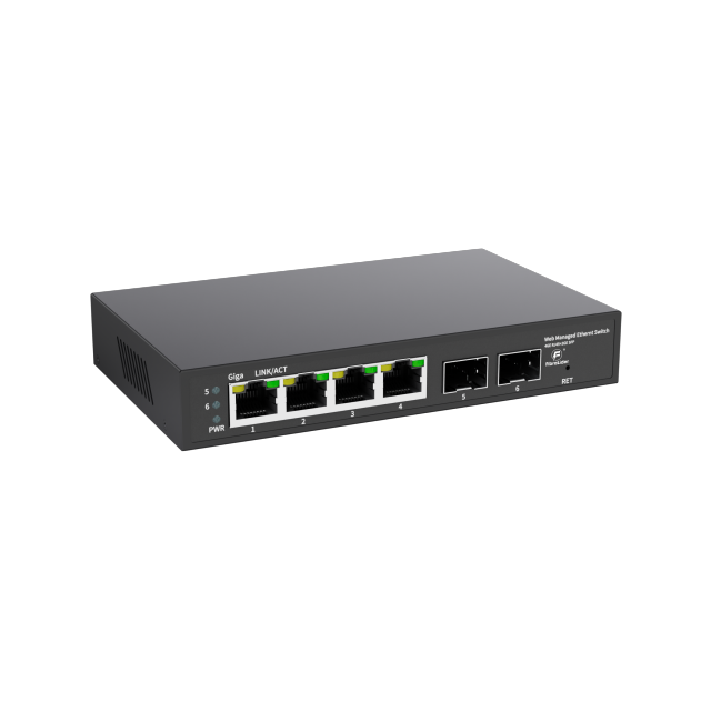 Switch PoE Gerenciado WEB Full Gigabit – 4 Portas GE + 2 Slots SFP Uplink