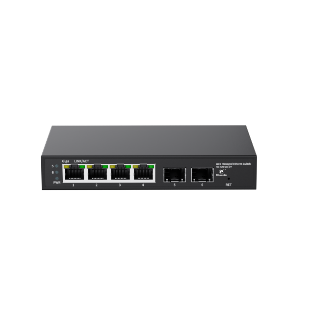 Switch PoE Gerenciado WEB Full Gigabit – 4 Portas GE + 2 Slots SFP Uplink