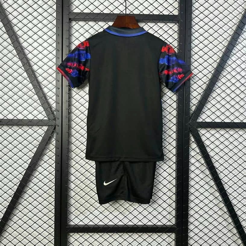 25-26 Barcelona Black with Red Blue Brushstroke Kids Kit Fan Version