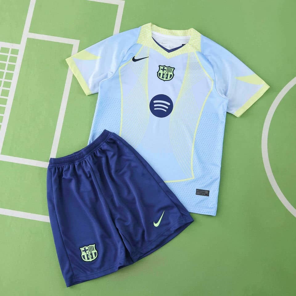 25-26 Barcelona Light Blue Neon Yellow Special Edition Kids Kit Fan Version