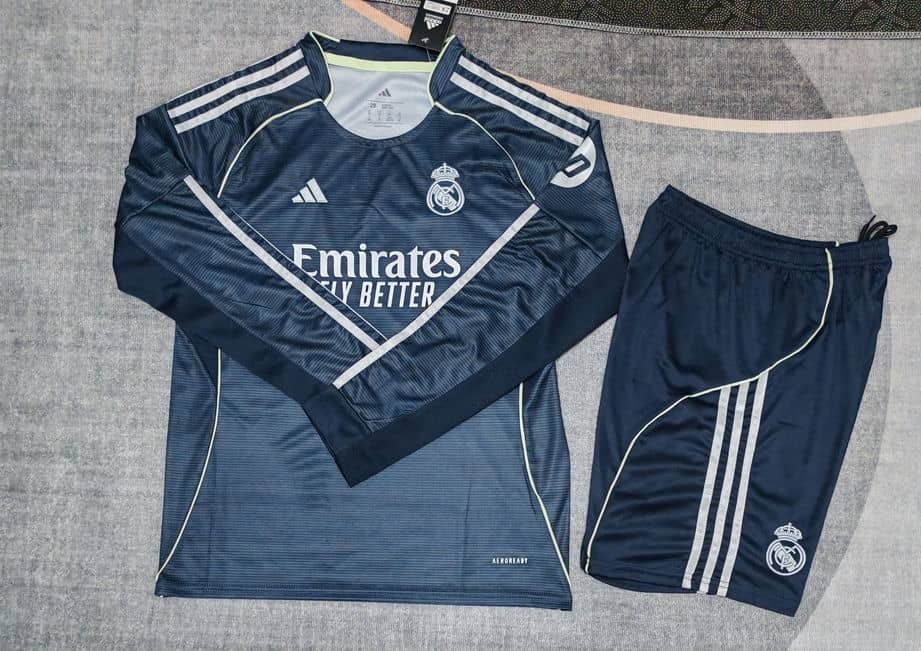 25-26 Real Madrid Away Long Sleeved Kids Kit Fan Version