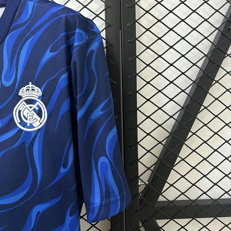 2526 Real Madrid Navy Blue Flame Pattern Pre-Match Jersey Fan Version