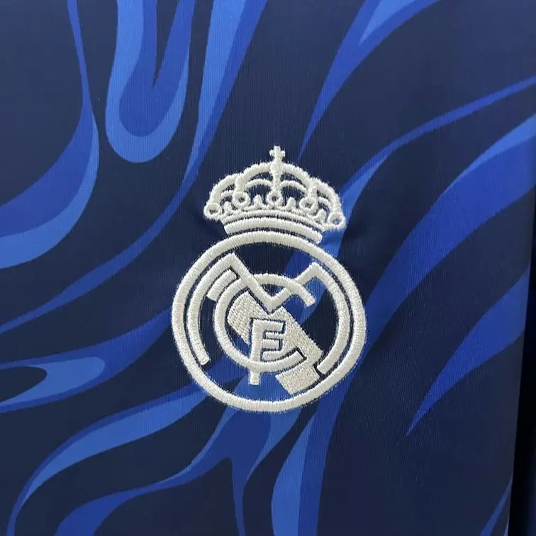2526 Real Madrid Navy Blue Flame Pattern Pre-Match Jersey Fan Version