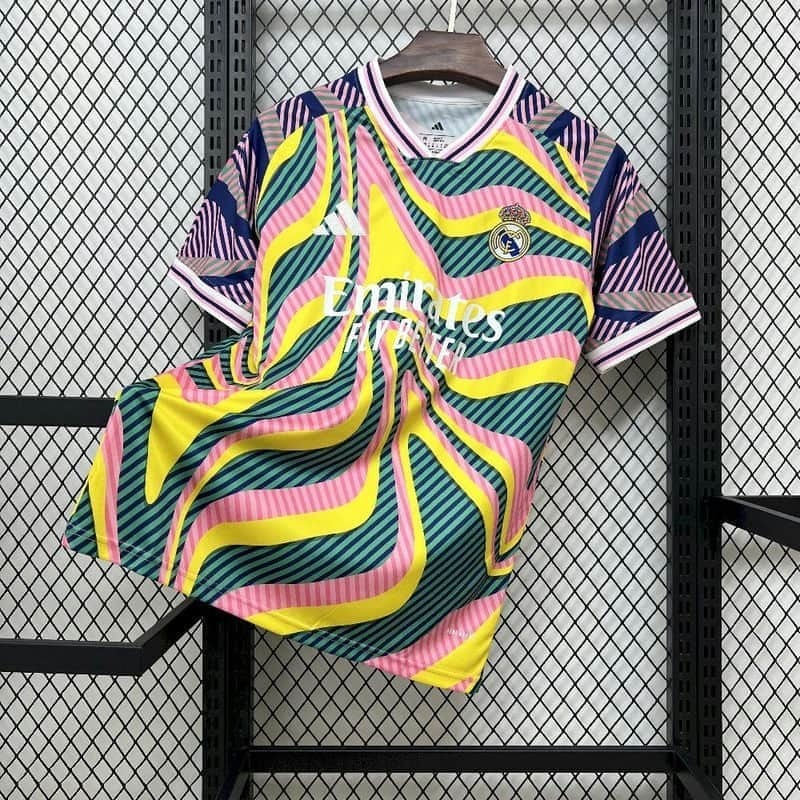 2526 Real Madrid Yellow Pink Optical Illusion Pre-Match Training Jersey Fan Version