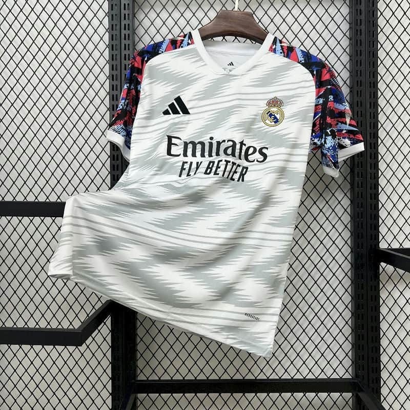 2526 Real Madrid White Zig-Zag Pre-Match Training Jersey Fan Version