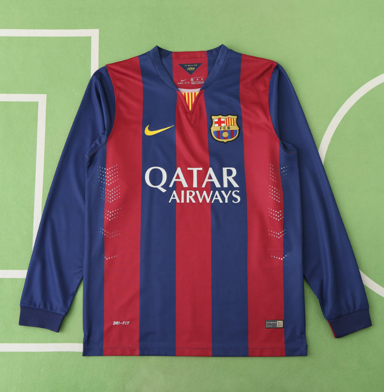 14 15 barcelona home retro long sleeve soccer jersey