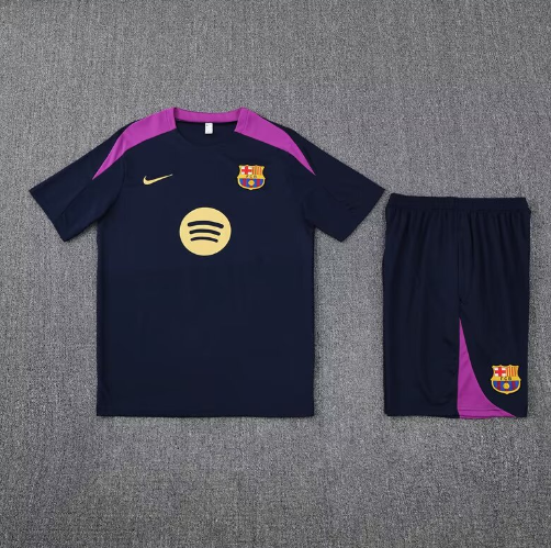 25 26 Barcelona training suit short sleeve black jacketsuit S-2XL