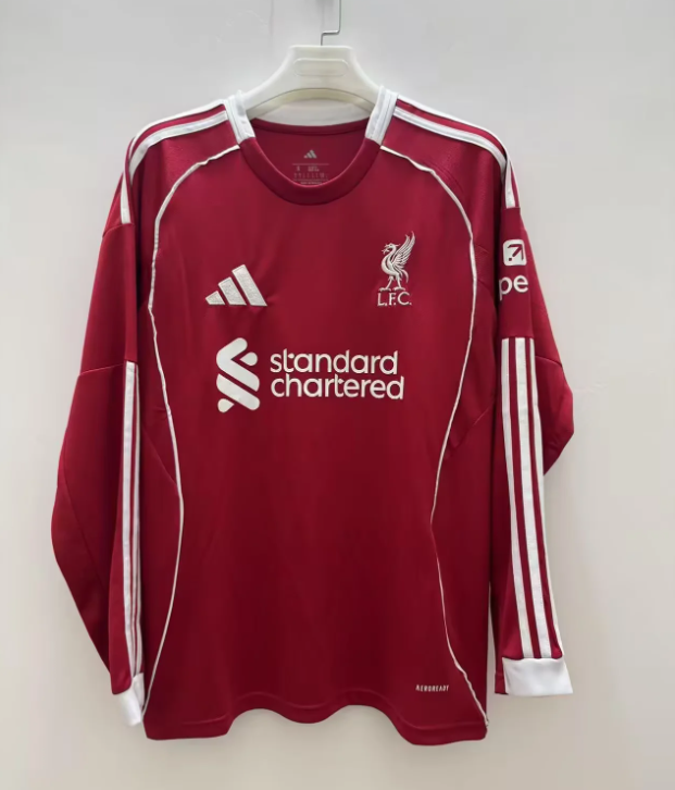 25 26 Liverpool home long sleeve soccer jersey fans version men size s-4xl