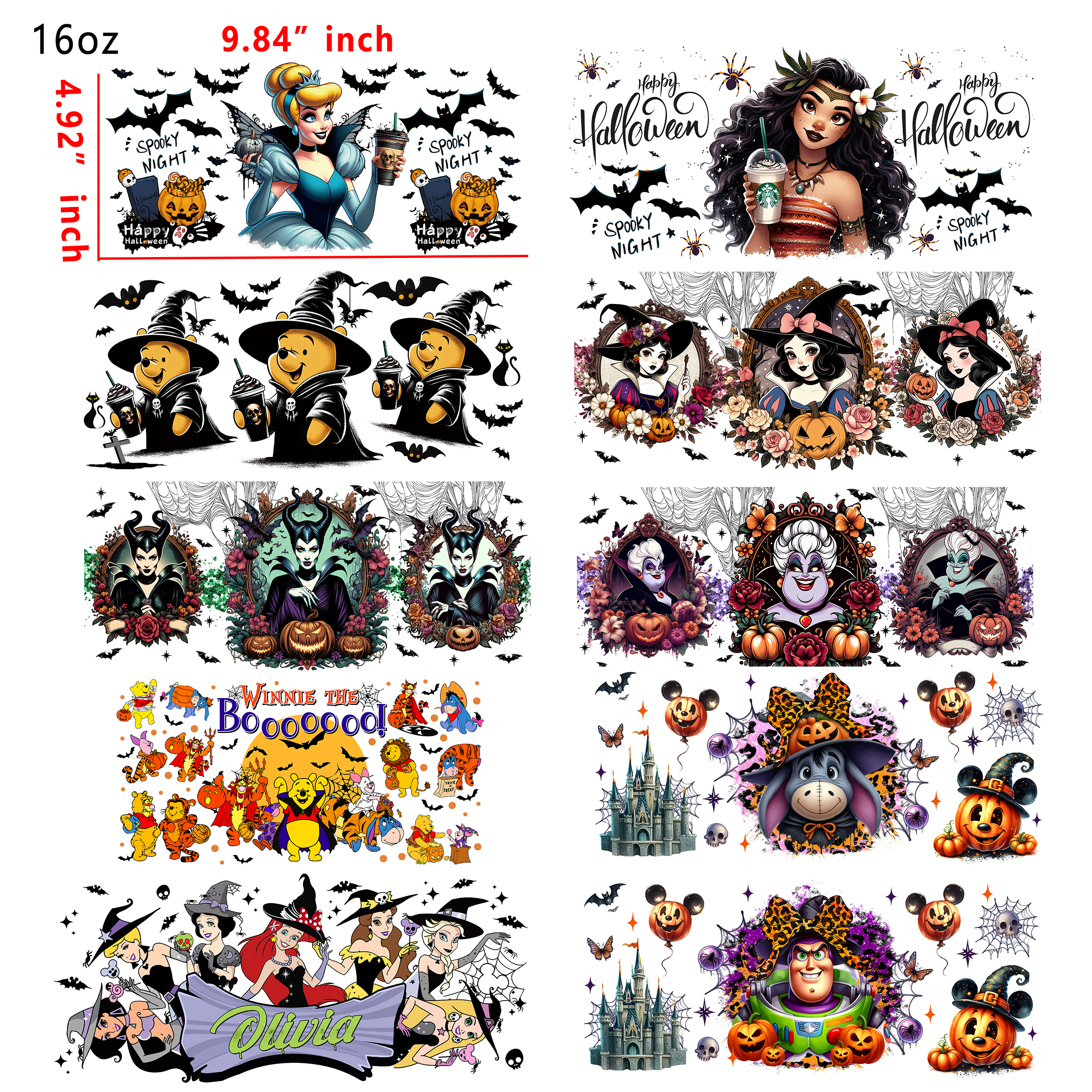 (U5) 20 PCS Disney Horrr  UV DTF Cup wraps 16OZ tumbler water proof