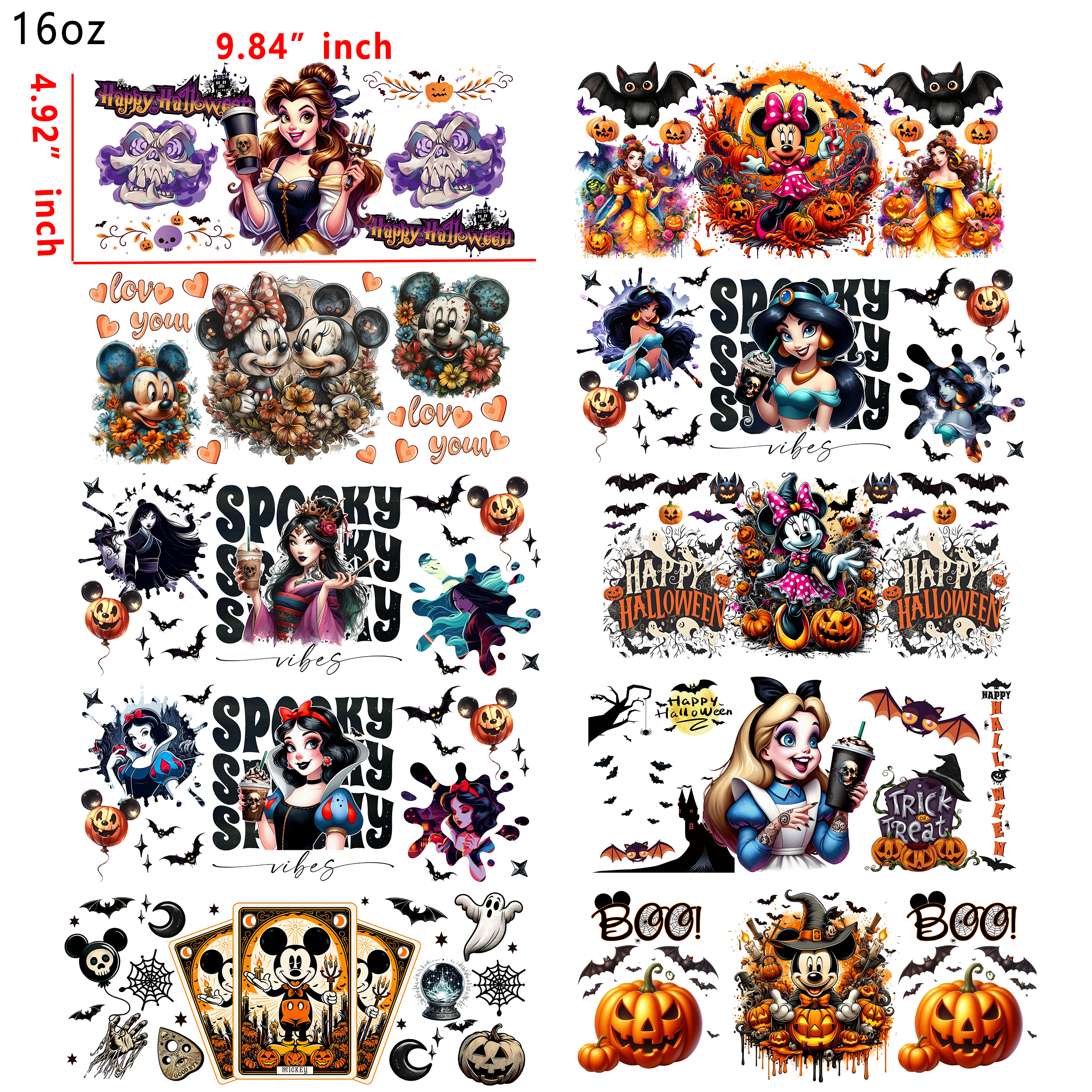 (U5) 20 PCS Disney Horrr  UV DTF Cup wraps 16OZ tumbler water proof